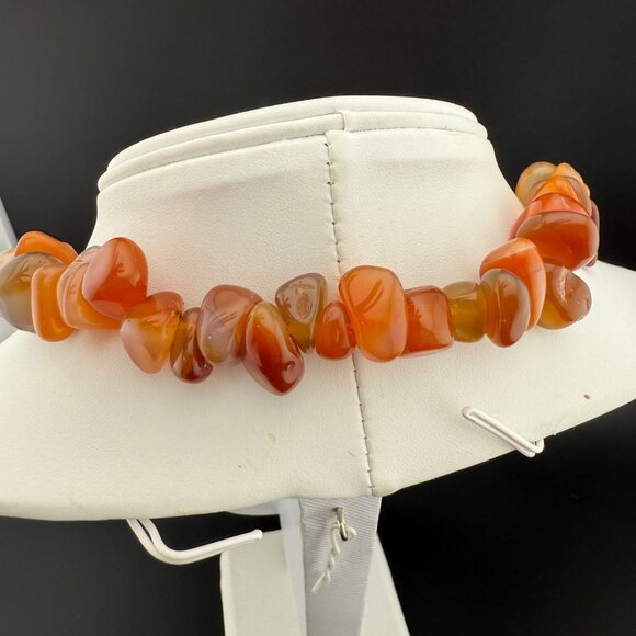 Carnelian‎ Chunky Beaded Necklace Polished Semiprecious Gemstone Orange Gradient - Picture 5 of 8